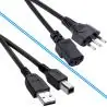 Adaptadores y Cables,Set Cable de Poder Tipo Pc C13 y Usb Impresora Para Hp Canon Epson Brother - 3 Patas