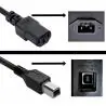 Adaptadores y Cables,Set Cable de Poder Tipo Pc C13 y Usb Impresora Para Hp Canon Epson Brother - 3 Patas