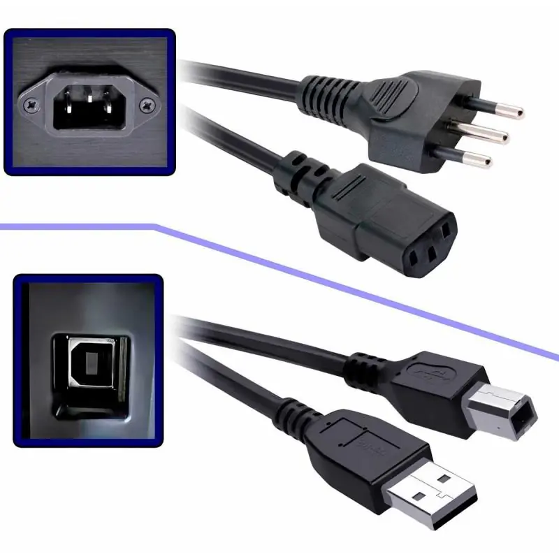 Adaptadores y Cables,Set Cable de Poder Tipo Pc C13 y Usb Impresora Para Hp Canon Epson Brother - 3 Patas